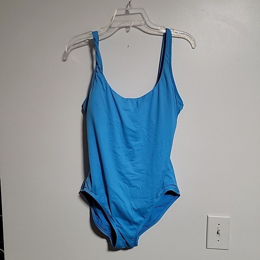 DKNY Women's One-Piece Swimsuit Lapis Blue Size 14 Modest Full Back Coverage